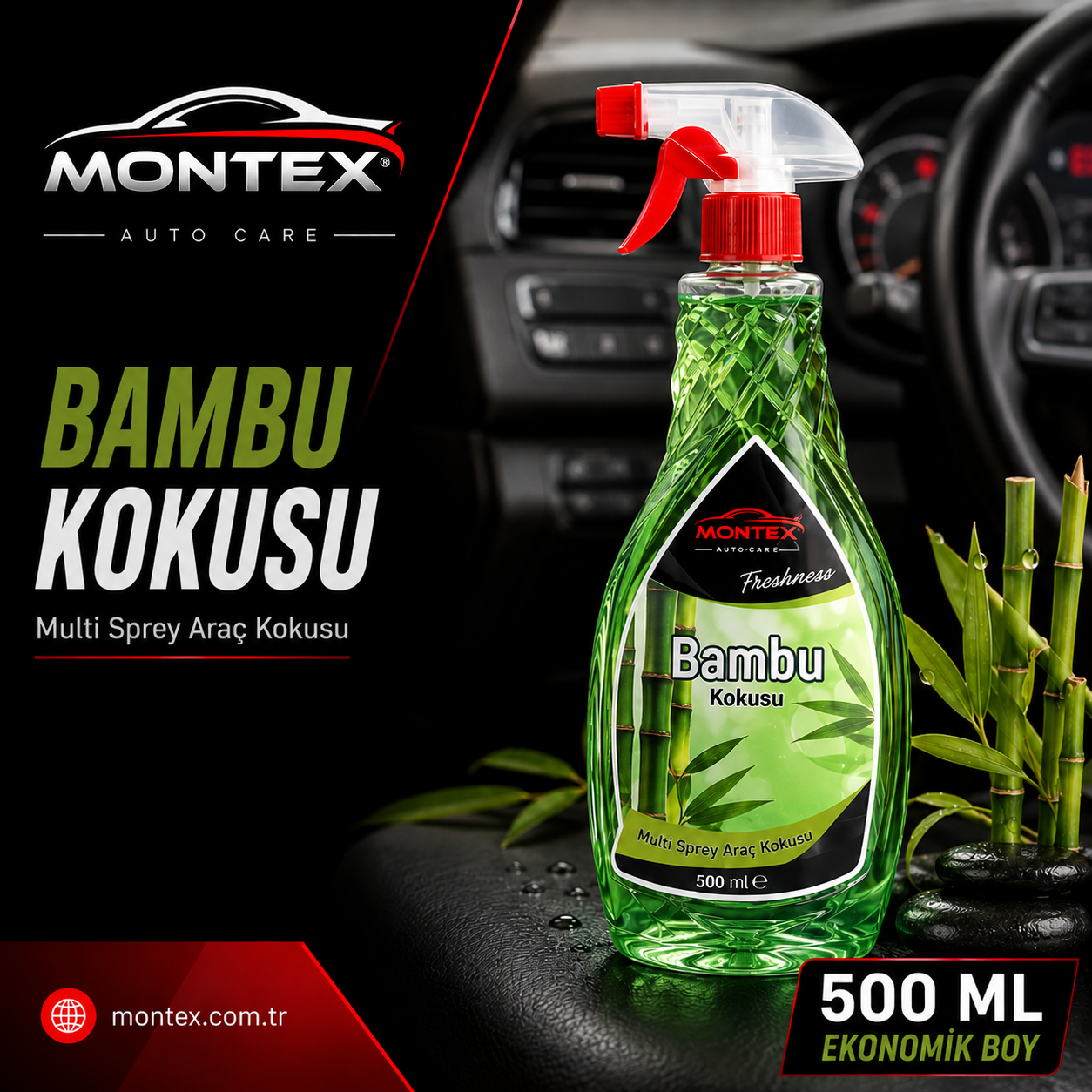 Montex 500 ml Bambu Kokulu Oto Parfümü Sprey Araç Kokusu