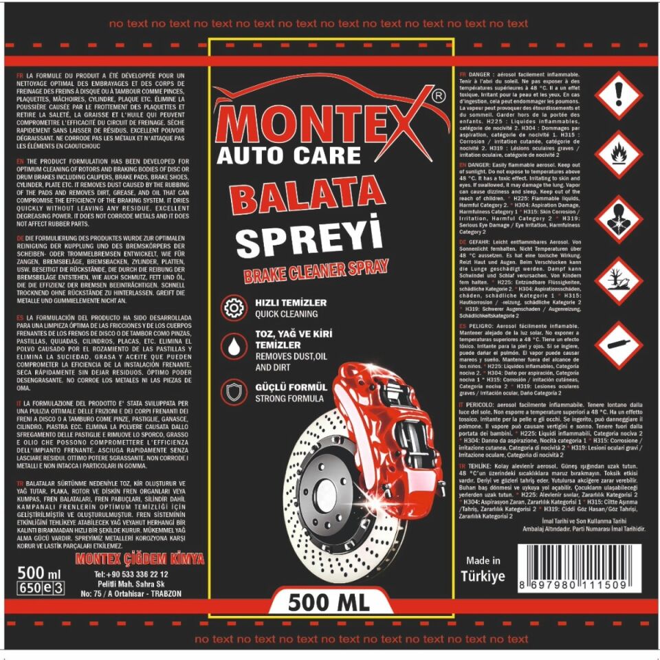 Montex Balata Spreyi 500 ml – Fren ve Balata Temizleyici Sprey