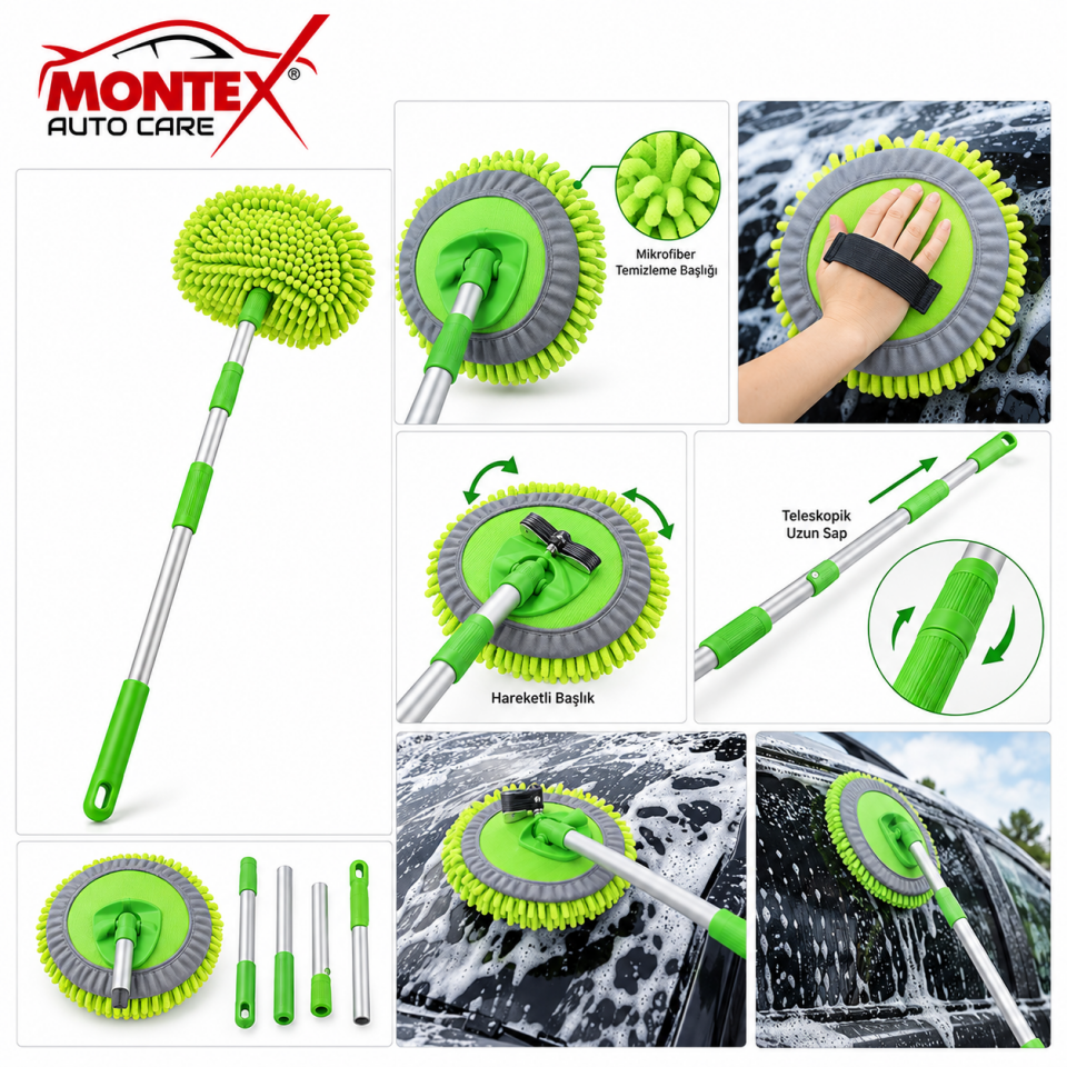Mikrofiber Araç Yıkama Mopu – Teleskopik Uzun Saplı Oto Yıkama Fırçası