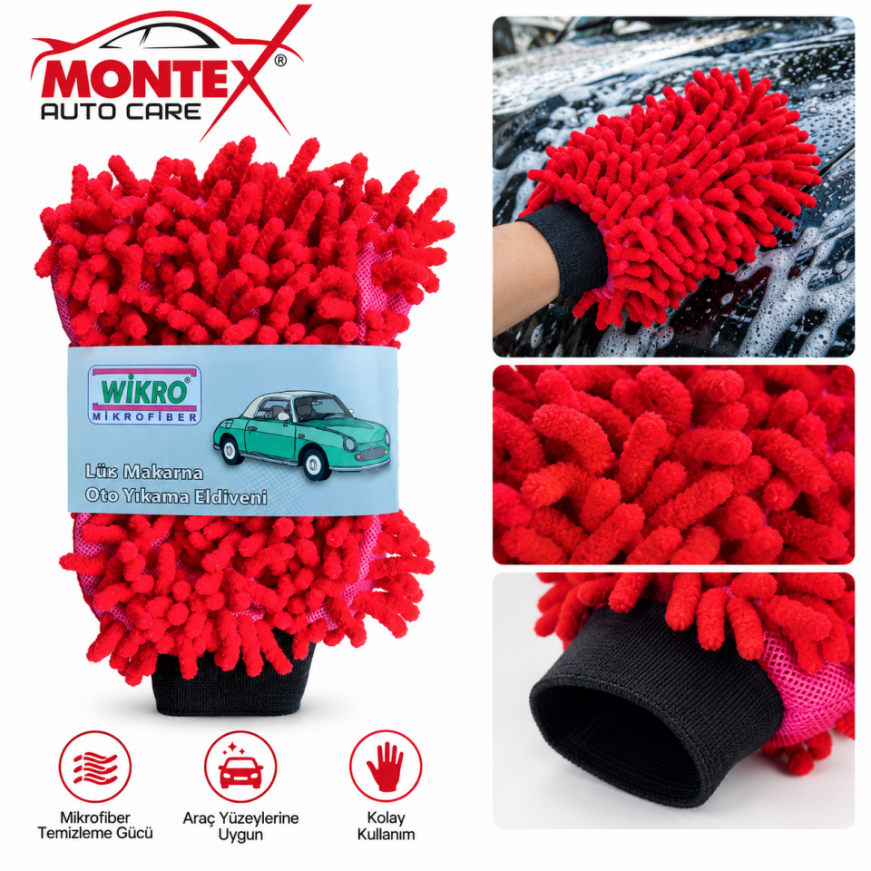Mikrofiber Lüx Makarna Oto Yıkama Eldiveni – Araç Temizlik Eldiveni