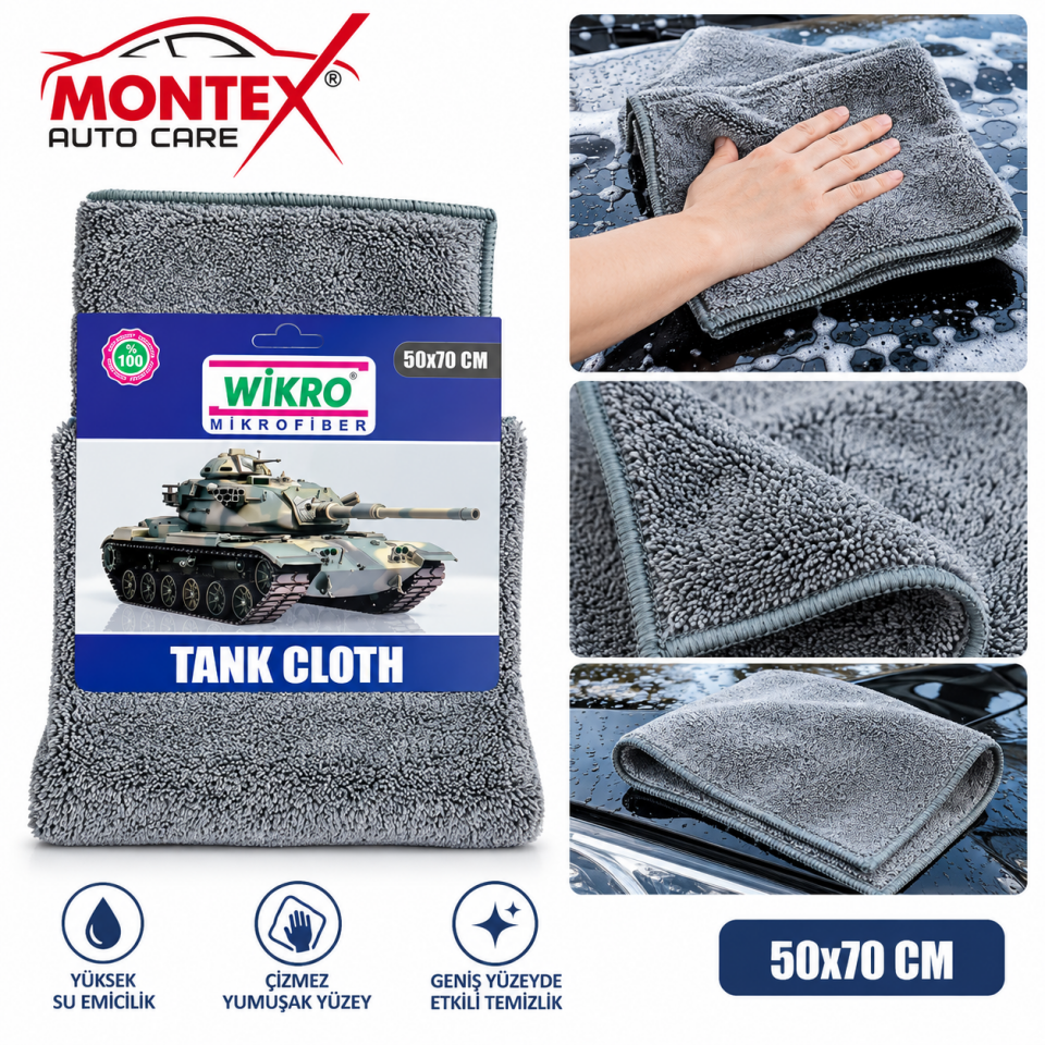 Tank Cloth Mikrofiber Araç Kurulama Bezi 50x70 cm – Yüksek Su Emici Oto Temizlik Bezi