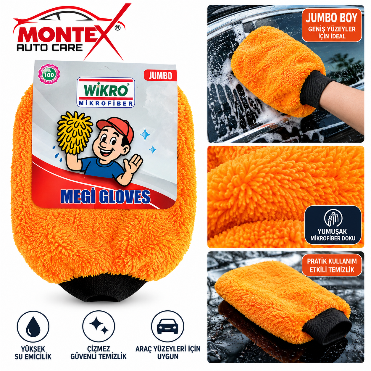 Megi Gloves Jumbo Mikrofiber Oto Yıkama Eldiveni – Araç Temizlik Eldiveni