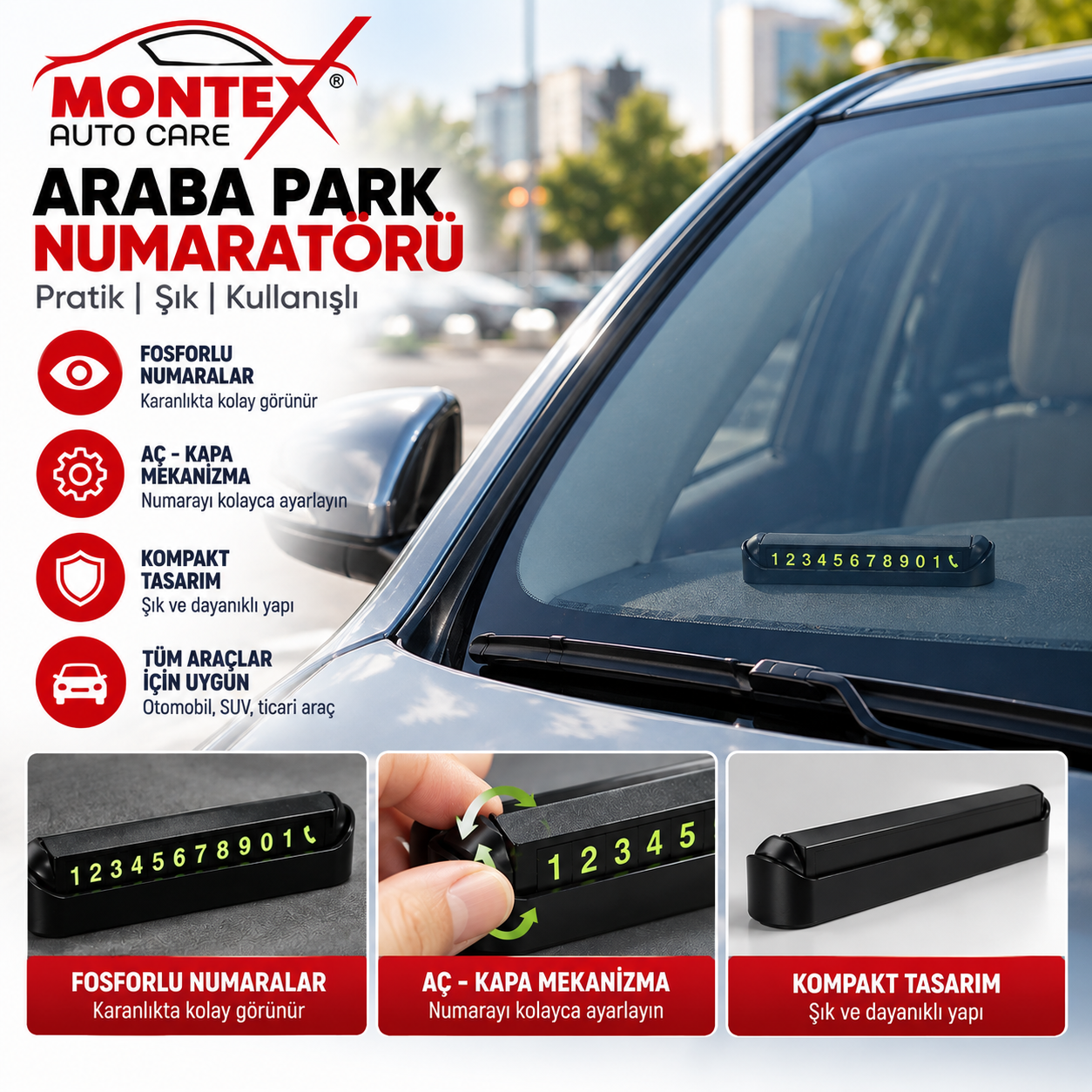 Araba Park Numaratörü – Fosforlu Ayarlanabilir Araç Park Numara Aparatı