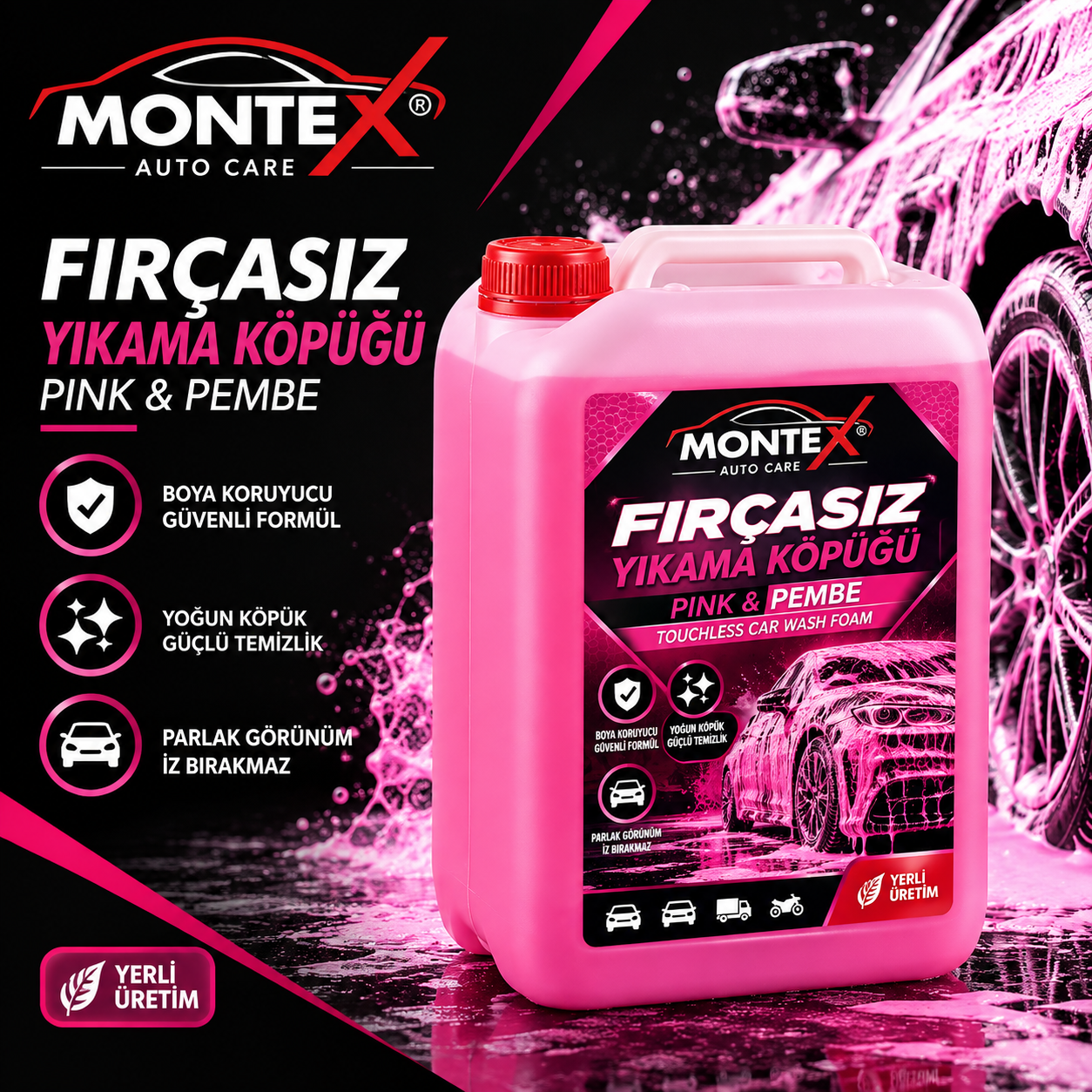 Montex Pink & Pembe 5 Litre Fırçasız Yıkama Köpüğü – Touchless Oto Yıkama Köpüğü